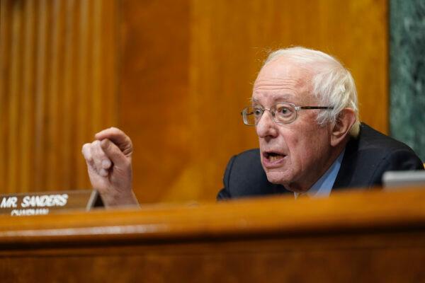 Senate Budget Committee Chairman Sen. Bernie Sanders, I-Vt. speaks during a hearing on Capitol Hill examining wages at large profitable corporations on February 25, 2021, in Washington. (Susan Walsh-Pool/Getty Images)