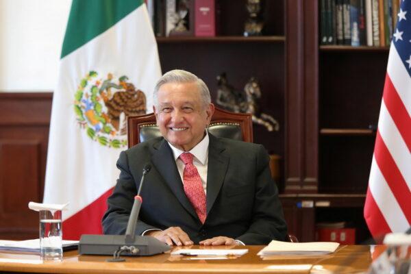 Mexico's President Andres Manuel Lopez Obrador listens during a virtual bilateral meeting with U.S. President Joe Biden, at the National Palace in Mexico City, Mexico, on March 1, 2021. (Mexico's Presidency Office/Handout via Reuters)