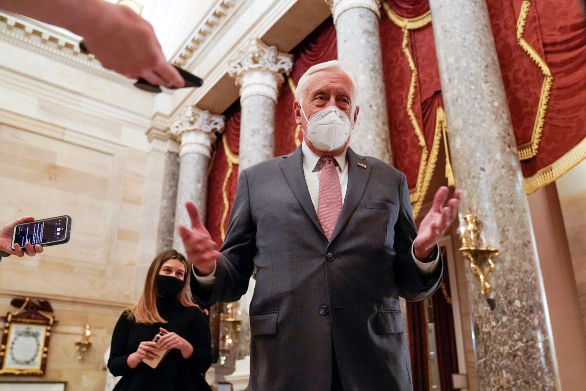 House Majority Leader Steny Hoyer (D-Md.) speaks to reporters in the U.S. Capitol in Washington on Dec. 16, 2020. (Erin Scott/Reuters)