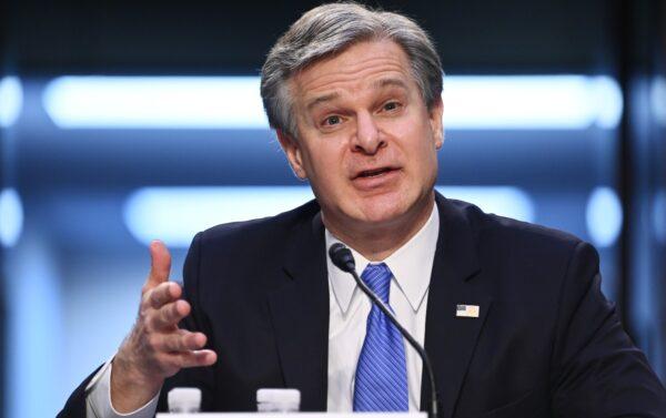 FBI Director Christopher Wray testifies before the Senate Judiciary Committee on Capitol Hill, in Washington, on March 2, 2021. (Mandel Ngan-Pool/Getty Images)