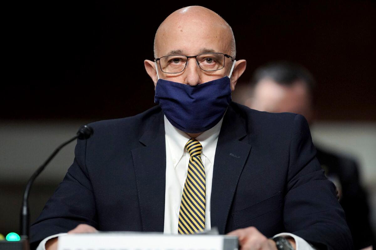 Robert Salesses, senior Pentagon official performing the duties of the assistant secretary for Homeland Defense and Global Security, speaks to lawmakers on Capitol Hill in Washington on March 3, 2021. (Greg Nash/Pool via AP)