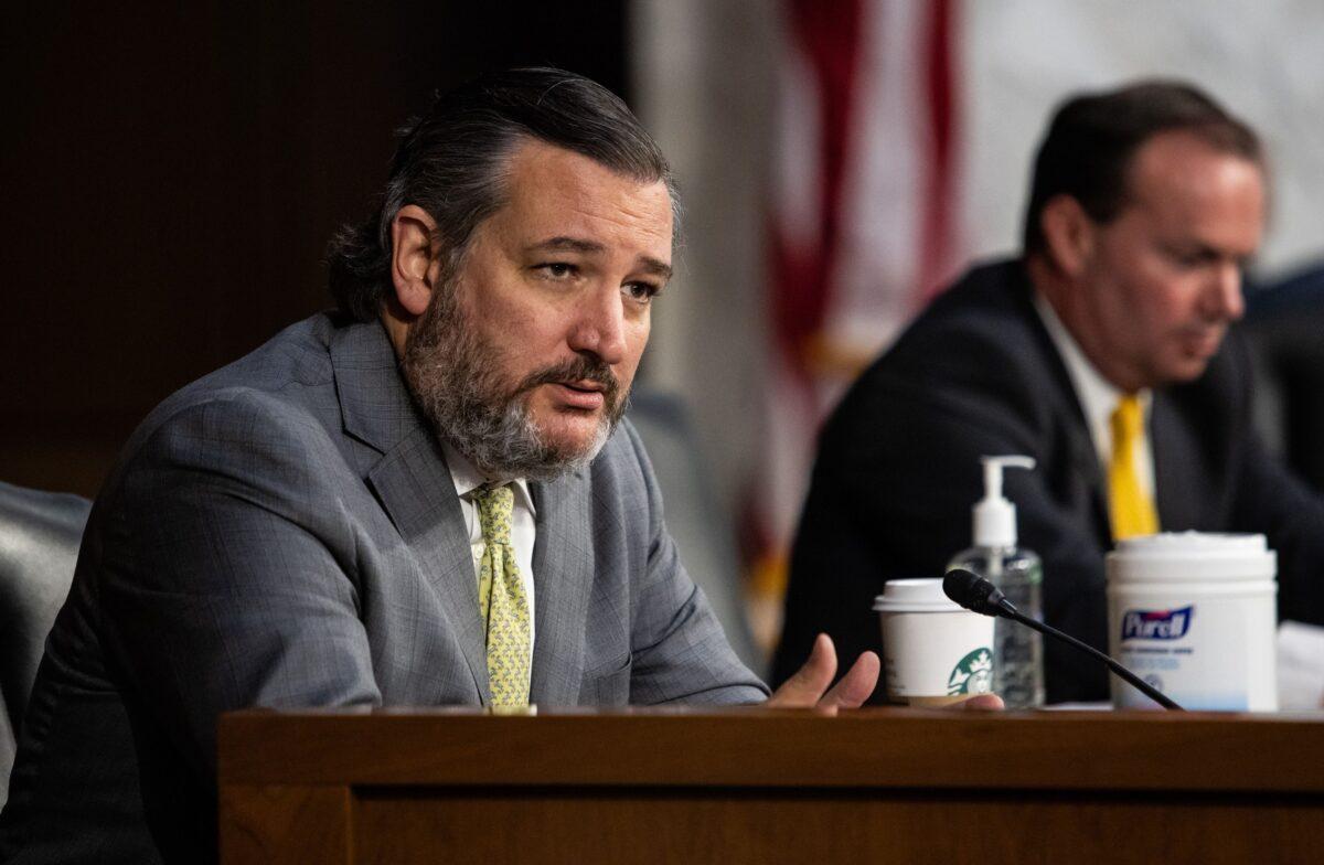 Sen. Ted Cruz (R-Texas) speaks in the Hart Senate Office Building on Capitol Hill in Washington on March 2, 2021. (Graeme Jennings/POOL/AFP via Getty Images)