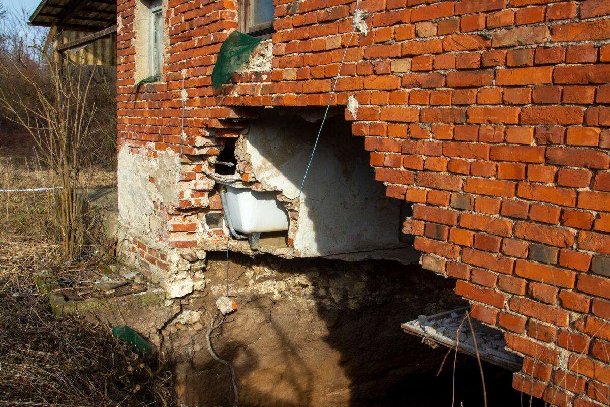 This photo shows a sinkhole under a house in the village of Mececani, central Croatia, on March 4, 2021. (Darko Bandic/AP Photo)