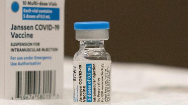 A vial of the Johnson & Johnson COVID-19 vaccine is displayed at South Shore University Hospital in Bay Shore, N.Y., on March 3, 2021. (Mark Lennihan/ AP Photo)