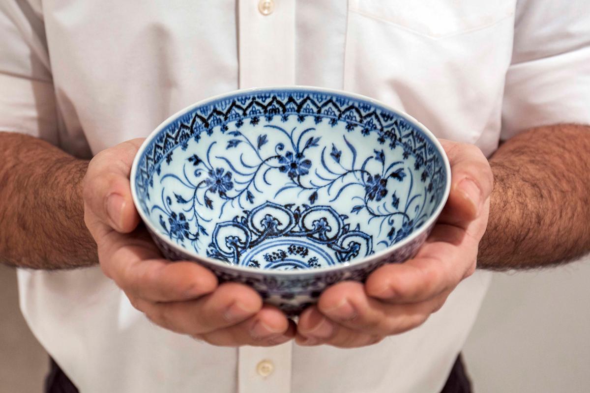 The bowl will be offered in Sotheby's Auction of Important Chinese Art, in New York, on March 17. (Sotheby's via AP)