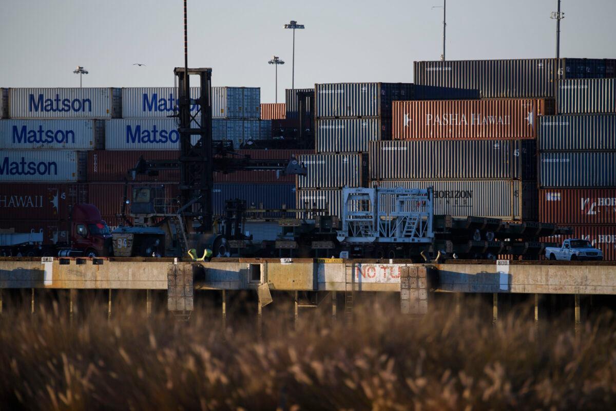 Cargo shipping containers in the Port of Long Beach in Long Beach, Calif., on Dec. 14, 2020. (Patrick T. Fallon/AFP via Getty Images)