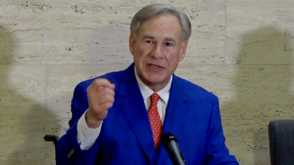 Texas Gov. Greg Abbott speaks at a press conference in Tyler, Texas, on March 5, 2021. (Screenshot/NTD)