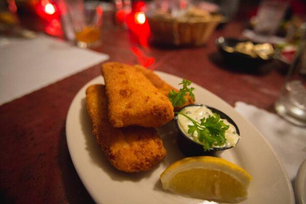 A fish fry plate with tartar sauce at Toby's Supper Club in Madison, Wis. (Courtesy of Travel Wisconsin)