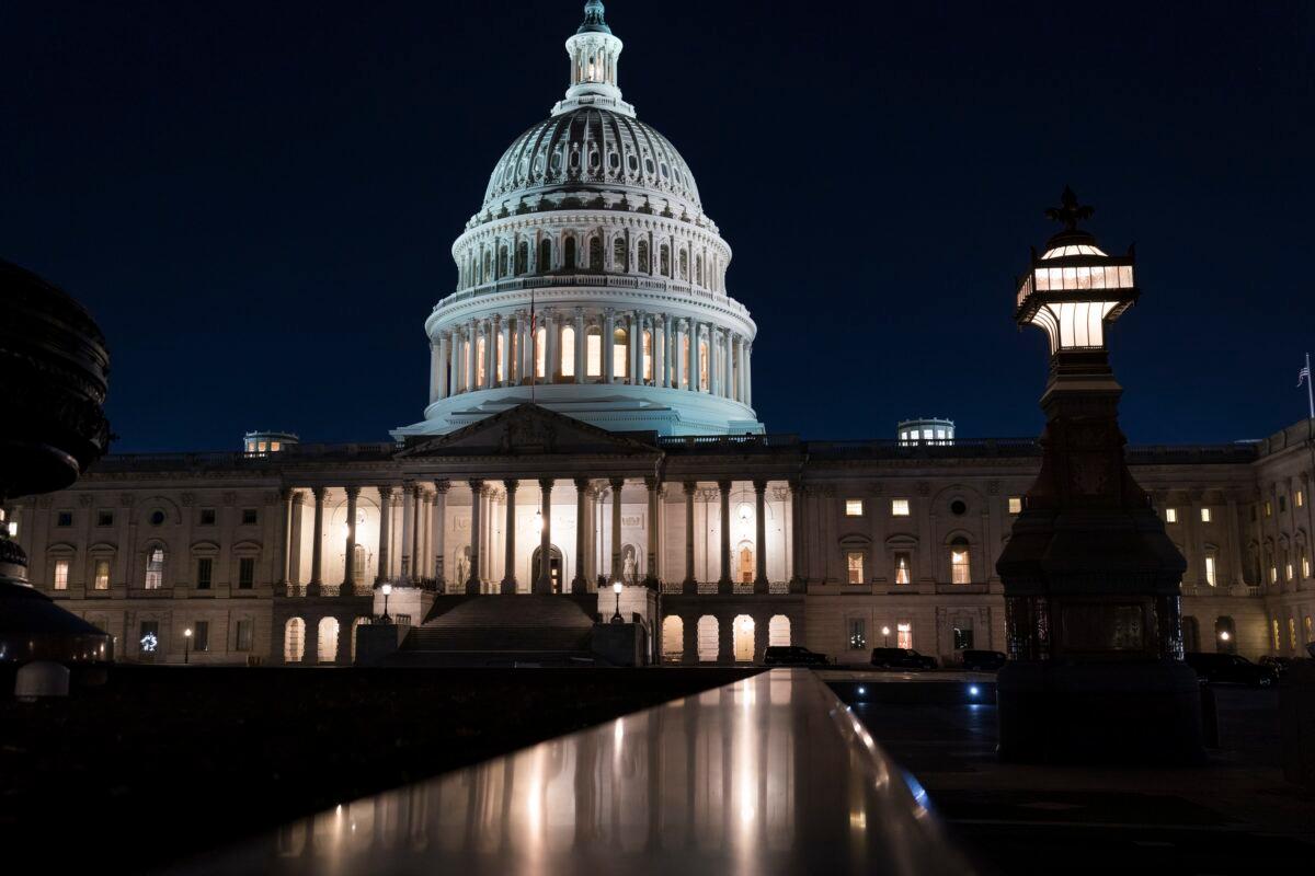 The Capitol is seen at dusk as work in the Senate is stalled on the Democrats' $1.9 trillion COVID-19 relief bill, in Washington on March 5, 2021. (J. Scott Applewhite/AP Photo)