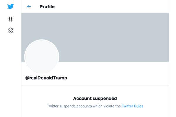 File image shows the suspended Twitter account of President Donald Trump on Jan. 8, 2021. (AP Photo/File)