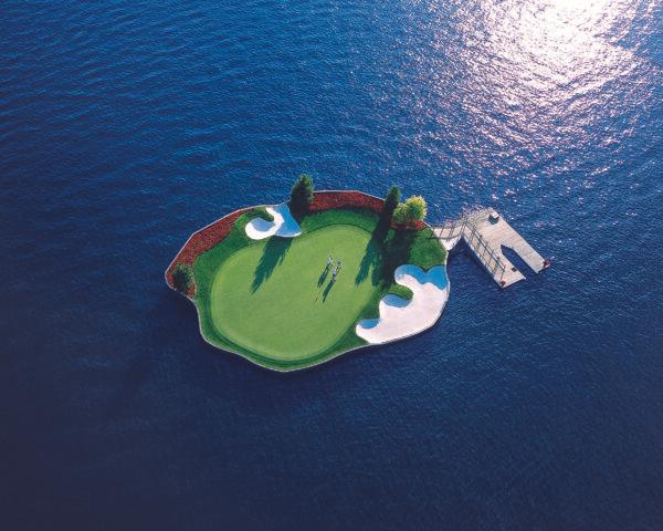 The Coeur d'Alene Resort golf course in Idaho floats around a small lake. (Courtesy of Coeur d'Alene Resort)