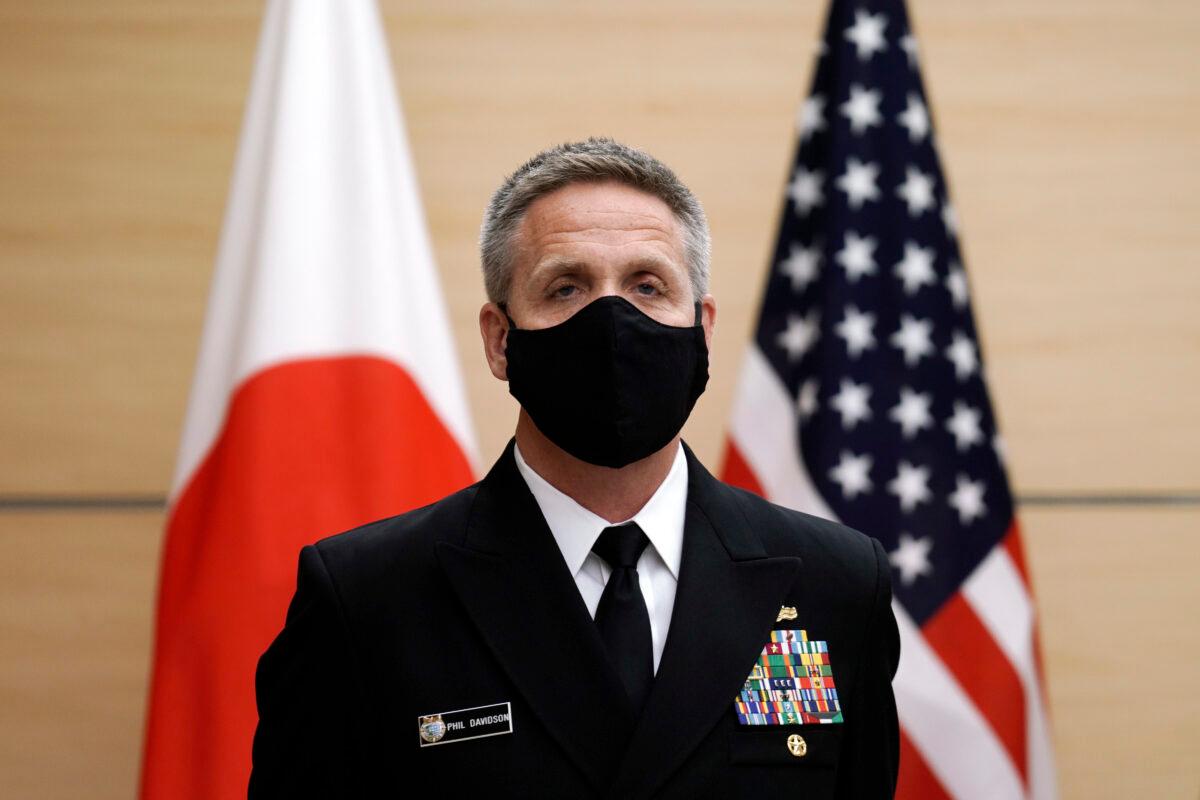 Admiral Philip S. Davidson waits to meet Japan's Prime Minister Yoshihide Suga at the prime minister's office in Tokyo, Japan, on Oct. 22, 2020. (Eugene Hoshiko/POOL/AFP via Getty Images)