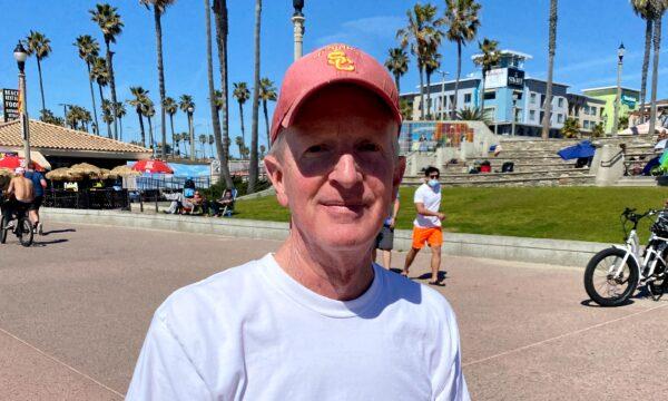 Robert Smythe says he voted for John Moorlach in the Board of Supervisors race in Huntington Beach, California, on March 5, 2021. (Jack Bradley/The Epoch Times)