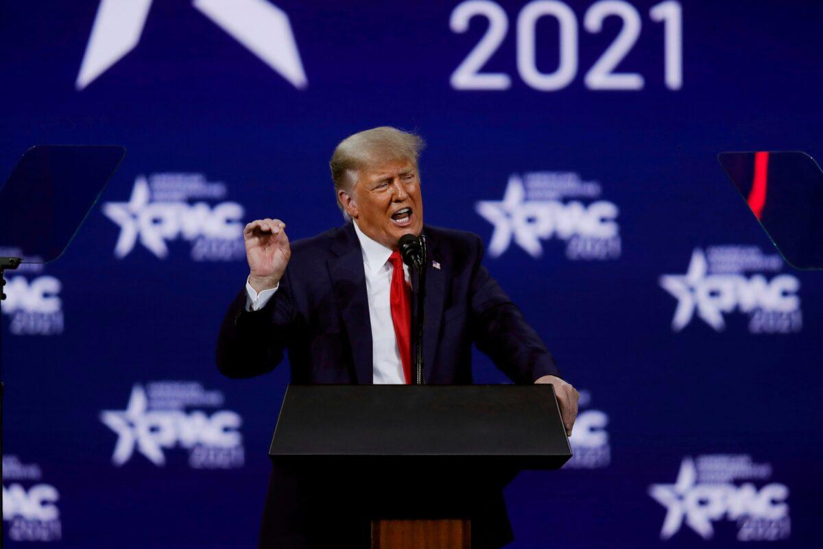Former President Donald Trump speaks at the Conservative Political Action Conference in Orlando, Fla., on Feb. 28, 2021. (Joe Skipper/Reuters)