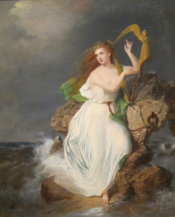 “The Harp of Erin,” 1867, by Thomas Buchanan Read. Oil on canvas. Cincinnati Art Museum. Erin or Eriu (pronounced Eire) is the goddess of Ireland. (Public Domain)