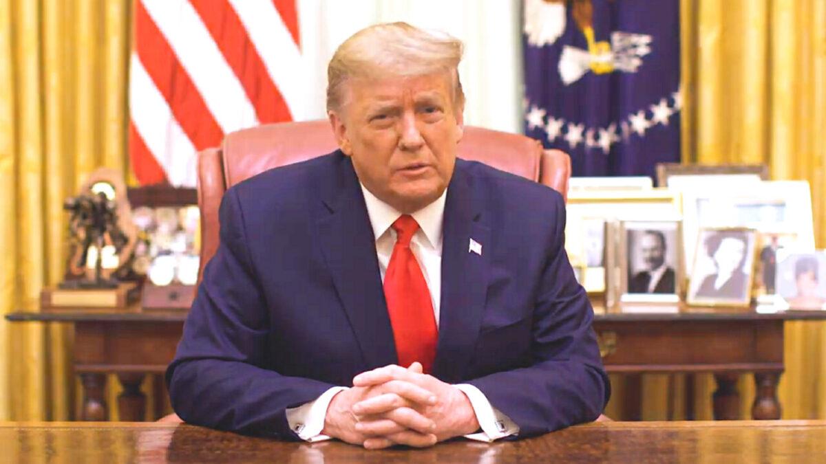 President Donald Trump speaks in a video released by the White House late on Jan. 13, 2021. (Screenshot/White House)