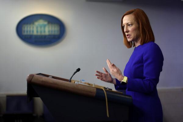 White House press secretary Jen Psaki speaks during a daily press briefing at the James Brady Press Briefing Room of the White House in Washington on March 9, 2021. (Alex Wong/Getty Images)