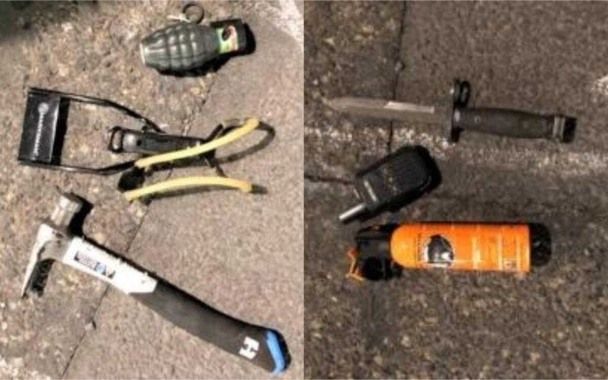 Weapons recovered from an area rioters were held, in Portland, Ore., on March 12, 2021. (PPB)