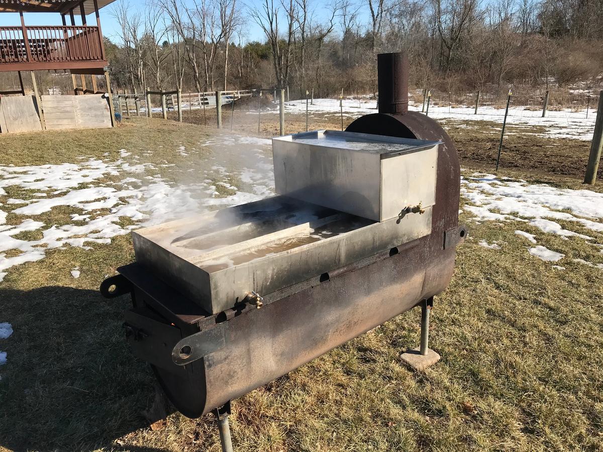 Jim's homemade maple sap evaporator, repurposed from from a heating oil tank. (Jim Dymski)