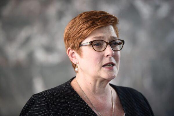 Australian Foreign Minister Marise Payne speaks to the press. (Lillian Suwanrumpha/AFP via Getty Images)
