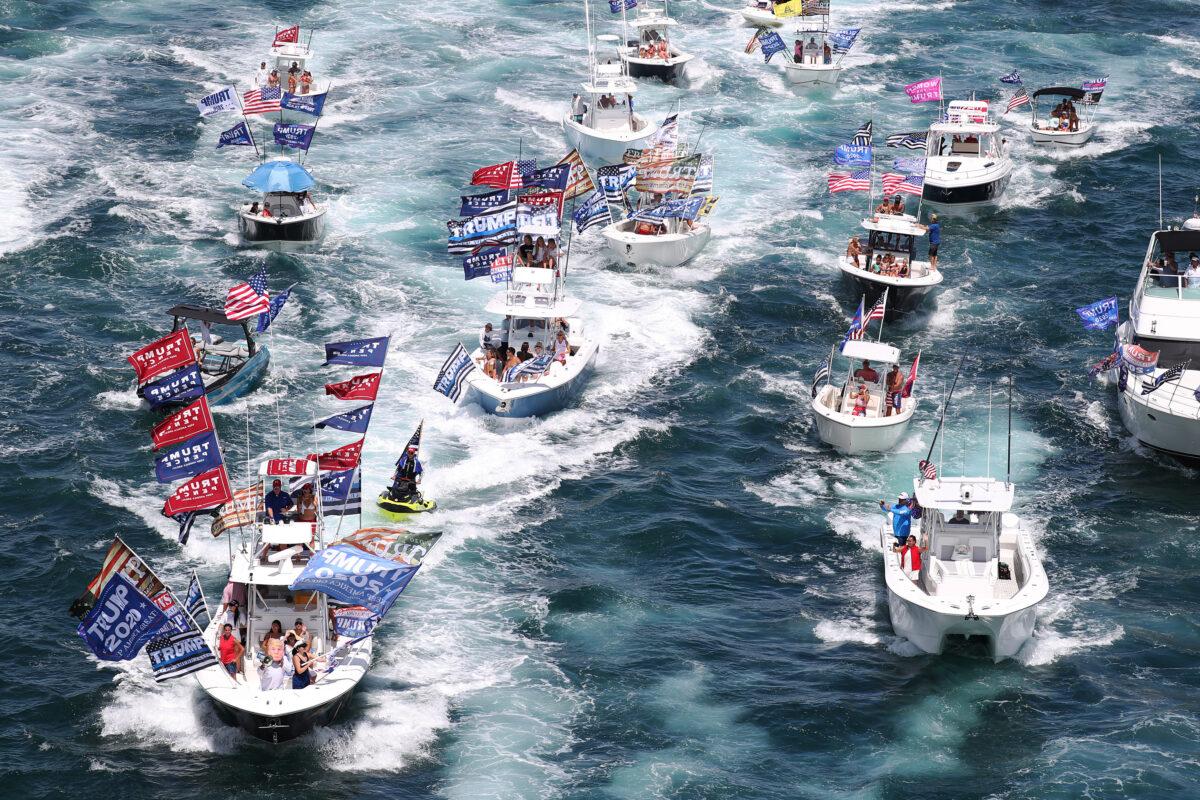Boaters show their support for President Donald Trump during a parade down the Intracoastal Waterway to just off the shore of President Trump's home at Mar-a-Lago on Sept. 07, 2020 in West Palm Beach, Florida. (Joe Raedle/Getty Images)