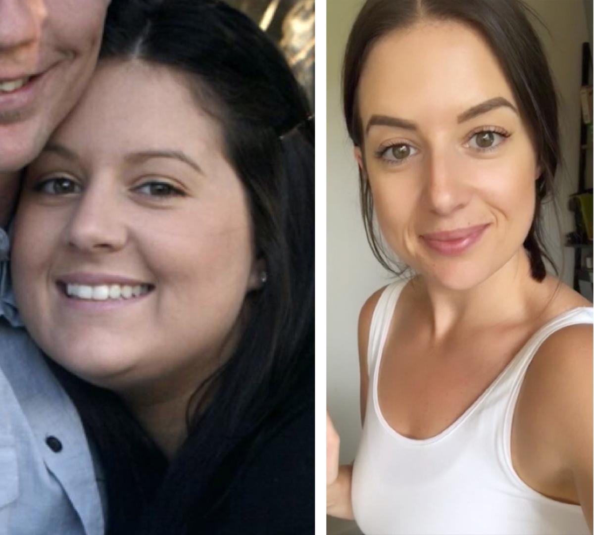 Victoria Bowen before her weight loss (L) and after (R) (Caters News)