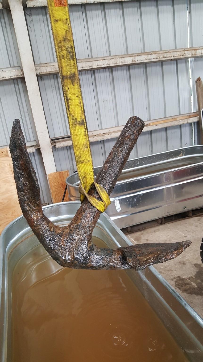 An anchor removed from the Savannah River during the week of Feb. 22. (Courtesy of <a href="https://www.sas.usace.army.mil/Media/News-Releases/Article/2526789/army-corps-of-engineers-releases-photos-of-artifacts-found-in-the-savannah-river/">Savannah District, U.S. Army Corps of Engineers</a>)