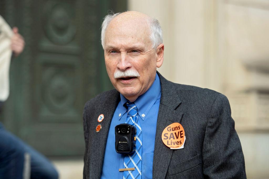 Philip Van Cleave, president of the Virginia Citizens Defense League, walked through a gun-rights rally near the Capitol in Richmond, Va., on Jan. 18, 2021. (Ryan M. Kelly/AFP via Getty Images)