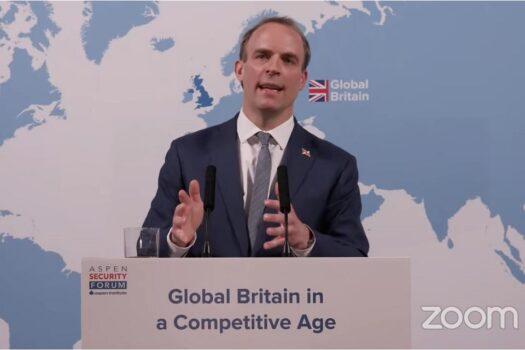 Britain’s Foreign Secretary Dominic Raab speaks at the Aspen Security Conference on March 17, 2021. (Foreign, Commonwealth & Development Office)