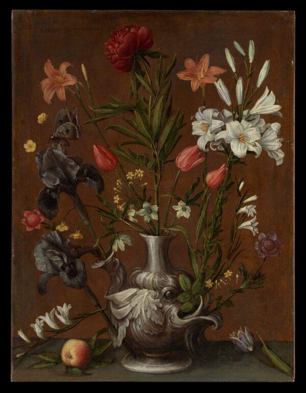 "Flowers in a Grotesque Vase," circa 1635, by Orsola Maddalena Caccia. Oil on canvas; 40 3/8 inches by 31 7/8 inches. Bequest of Errol M. Rudman, 2020. The Metropolitan Museum of Art. (Public Domain)