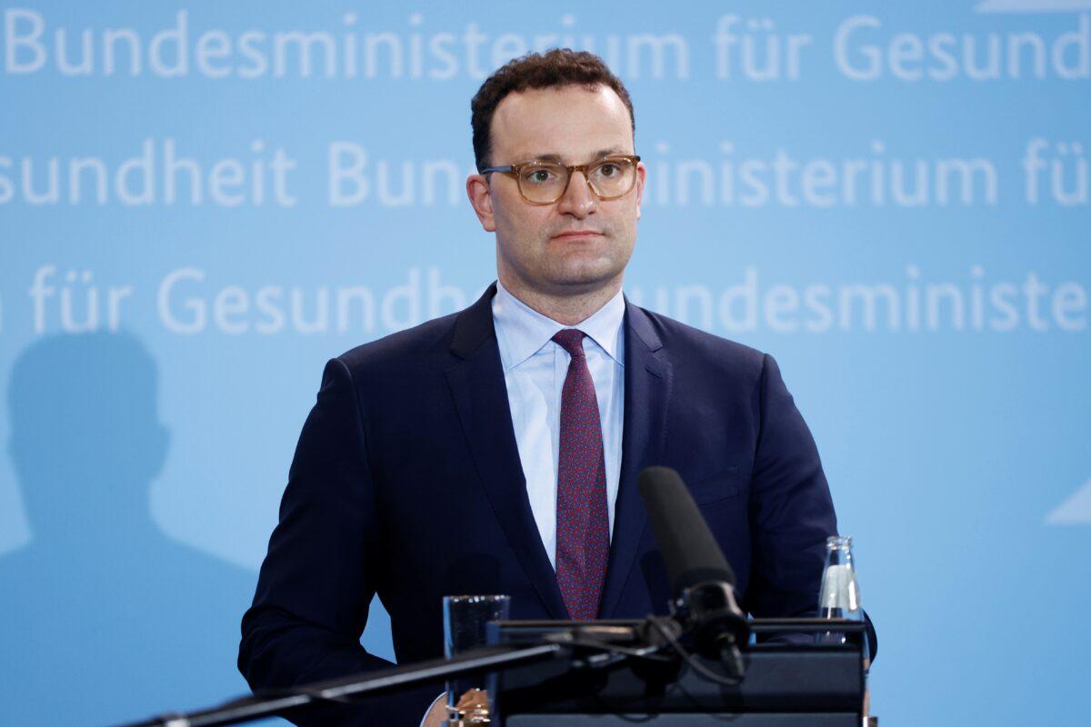 German Health Minister Jens Spahn addresses a news conference on the AstraZeneca's coronavirus disease (COVID-19) vaccine amid a pandemic of the disease, at the Health Ministry in Berlin, Germany, on March 18, 2021. (Odd Andersen/Pool via Reuters)
