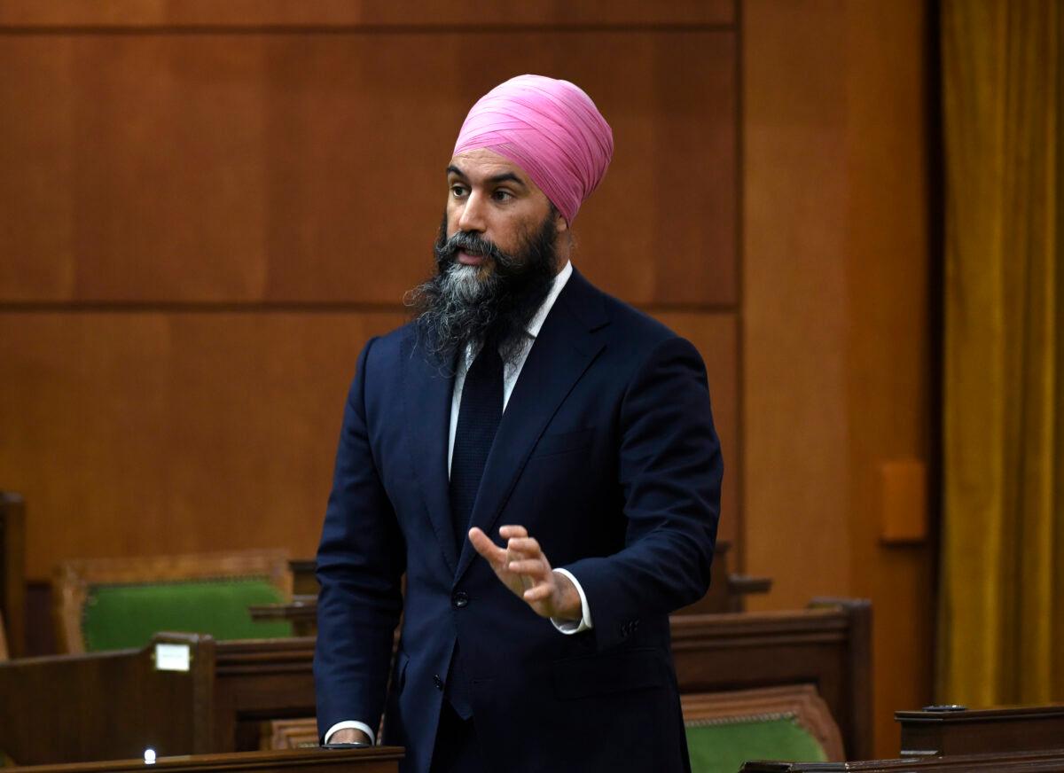 NDP Leader Jagmeet Singh rises during Question Period in the House of Commons on Parliament Hill Ottawa, Canada, on Feb. 25, 2021. (Justin Tang/The Canadian Press)
