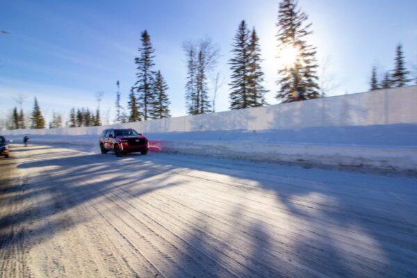 Going around the snow-covered track. (Courtesy of General Motors)
