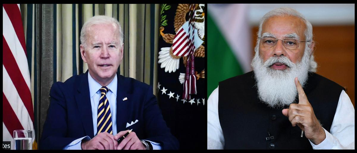 U.S. President Joe Biden (L) and Indian Prime Minister Narendra Modi addressing the first Quadrilateral Leaders Virtual Summit through video conferencing, in New Delhi on March 12, 2021. (Pic courtesy Press Bureau of India)