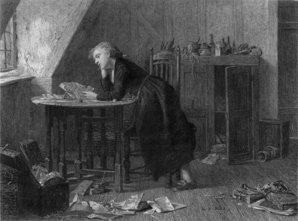 Getting a poem just right can take a lot of tinkering. “Chatterton's Holiday Afternoon: Thomas Chatterton,” 1872, engraved by William Ridgway after a picture by W.B. Morris, published in The Art Journal, 1875. (Public Domain)