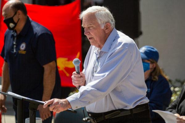 Stanton Mayor David Shawver speaks at a rally against the military coup in Burma, in Stanton, Calif., on March 20, 2021. (John Fredricks/The Epoch Times)