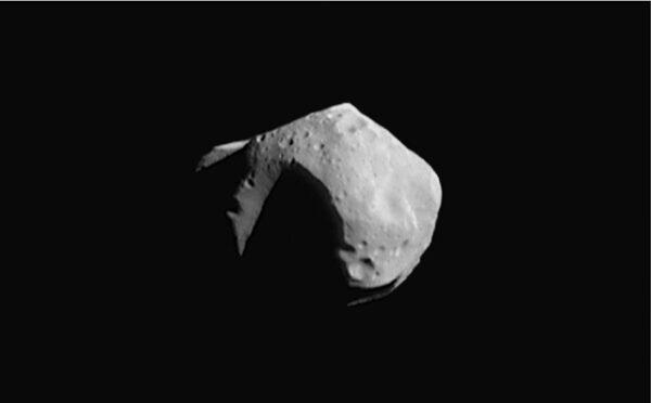 253 Mathilde, an asteroid measuring about 30 mi (50 km) across. Photograph taken in 1997 by the NEAR Shoemaker probe. (NASA, Public domain, via Wikimedia Commons)
