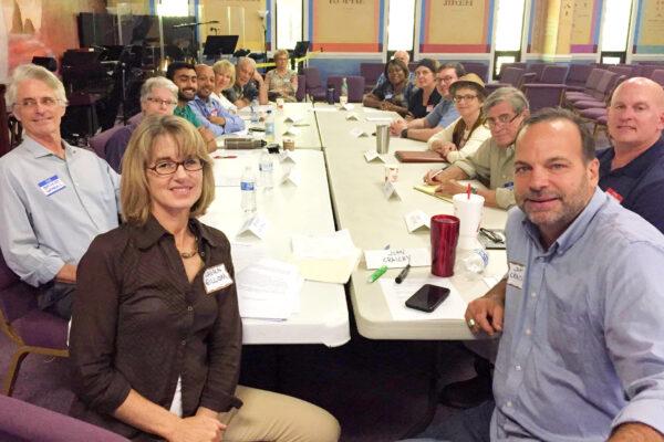 Laura Gilliom (front left), Braver Angels North Carolina co-chair, attends a workshop that brings together Republicans and Democrats for discussion in 2018. (Courtesy of Braver Angels)