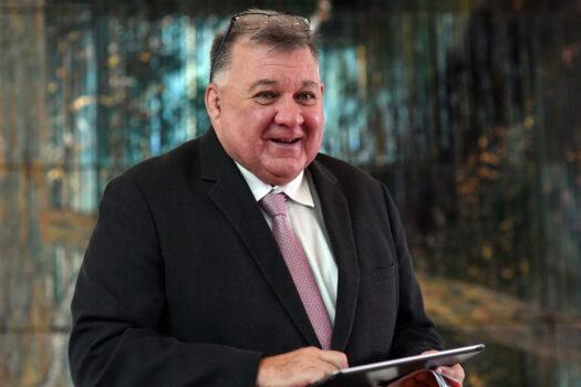 Federal MP Craig Kelly, prior to addressing the media over his concerns with the AstraZeneca vaccine and blood clotting during a press conference in the Mural Hall at Parliament House in Canberra, Australia, on Mar. 16, 2021. (Sam Mooy/Getty Images)