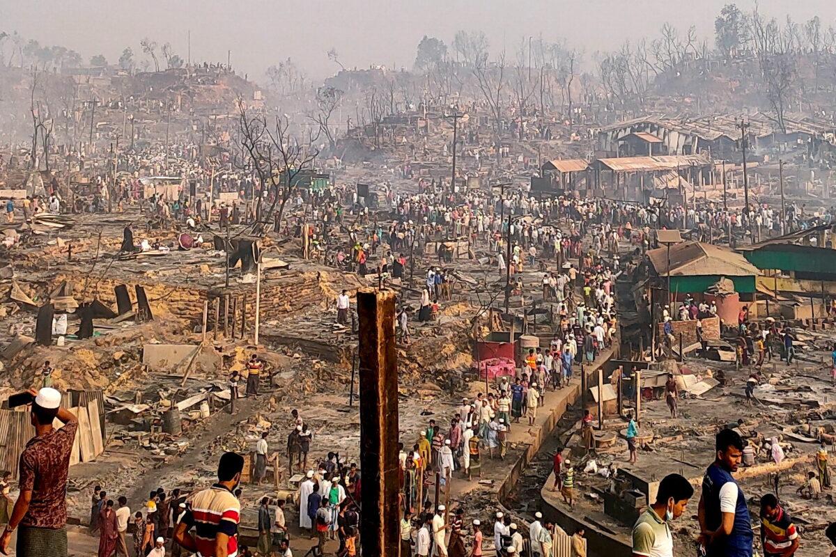 A general view of a Rohingya refugee camp after a fire burned down all the shelters in Cox's Bazar, Bangladesh, on March 23, 2021. (Ro Yassin Abdumonab/Reuters)