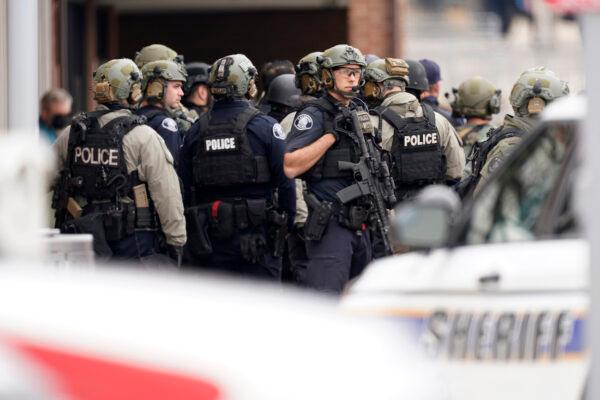 Police outside a King Soopers grocery store where a shooting took place in Boulder, Colorado, on March 22, 2021. (David Zalubowski/AP Photo)