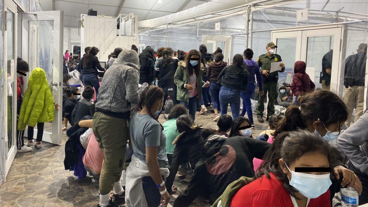 Unaccompanied minors inside an overflow facility in Donna, Texas, in a file photo. (Courtesy of Rep. Henry Cuellar's office)