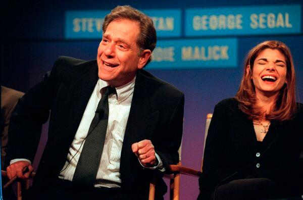  Cast members from the NBC "Just Shoot Me," George Segal (L) and Laura San-Giacomo appear at the TCA winter press tour in Pasadena, Calif., on Jan. 10, 1997. (Kevork Djansezian/AP Photo)