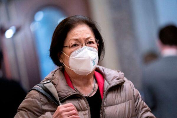 Sen. Mazie Hirono (D-Hawaii) arrives at the US Capitol on Feb. 13, 2021.(Stefani Reynolds/Pool/AFP via Getty Images)