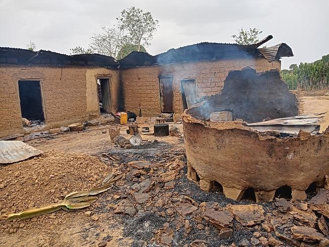Razed houses in Kizachi, Kaduna state, Nigeria, on March 18, 2021. (Lawrence Zongo)