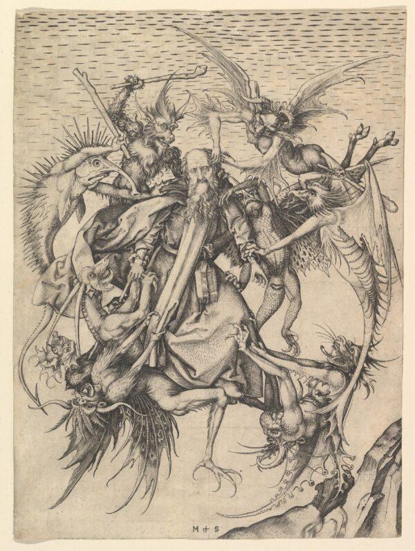 Dostoevsky depicted demons, possessed by revolutionary furor, attacking the foundations of civilization. An engraving, “The Temptation of St. Anthony,” circa 1480–90, by Martin Schöngauer. The Metropolitan Museum of Art, New York. (Public Domain)