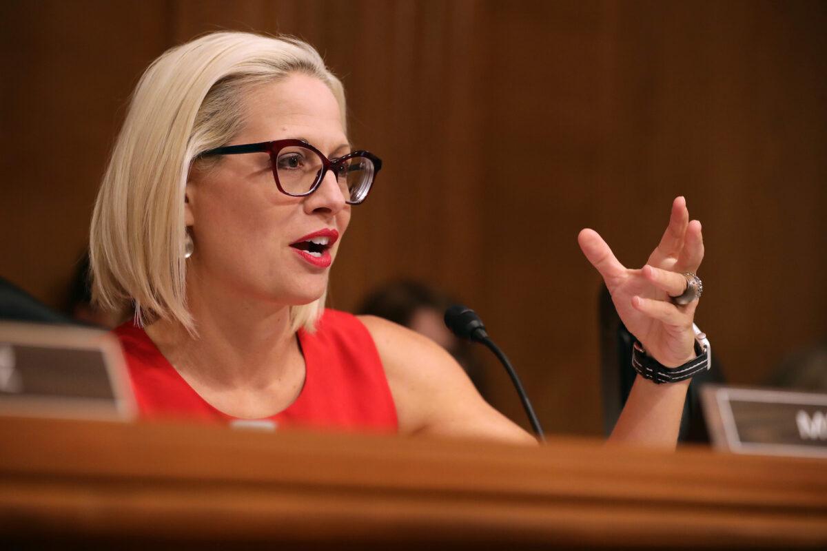 Arizona Sen. Kyrsten Sinema speaks at a hearing on Capitol Hill, in Washington, on May 14, 2019. (Chip Somodevilla/Getty Images)