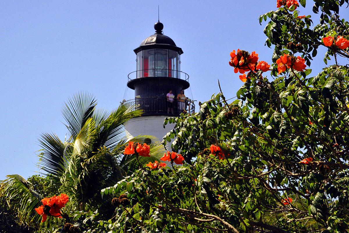 Tourists look out over Key West from the top of the Key West lighthouse in this file photo. (KAREN BLEIER/AFP via Getty Images)