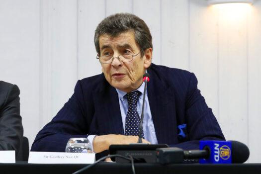 Sir Geoffrey Nice QC, chair of the China Tribunal into forced organ harvesting on the first day of public hearings, London, UK, Dec. 8, 2018. (Justin Palmer)