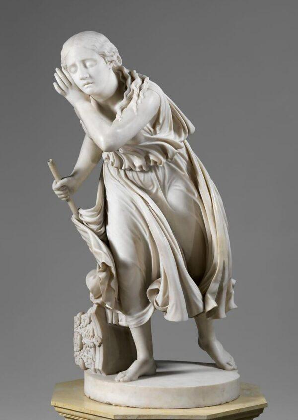 “Nydia, the Blind Flower Girl of Pompeii,” 1853–54, by Randolph Rogers. Carrara marble; 36 1⁄8 inches by 17 1⁄4 inches by 25 1⁄4 inches. Metropolitan Museum of Art, New York. (Public Domain)